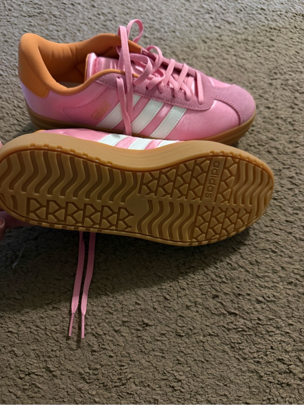 adidas Pink and Orange Low-Top Sneakers with White Stripes